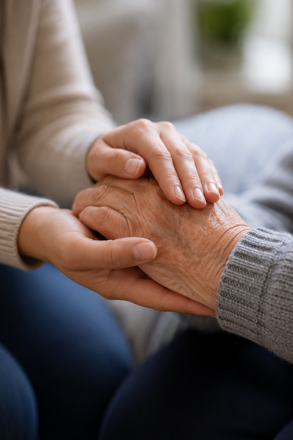 Caregiver offering comfort and companionship to a senior